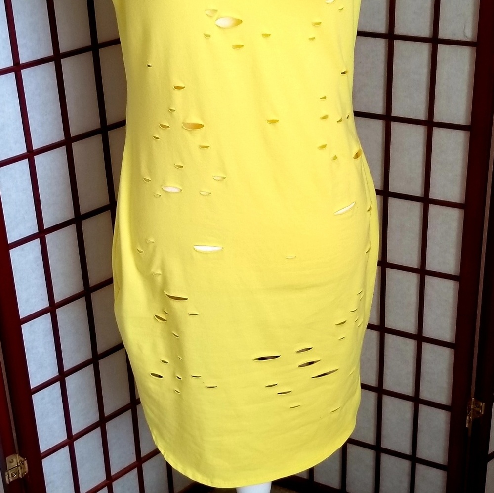 Yellow T-shirt Distress Dress - Picture 6 of 6